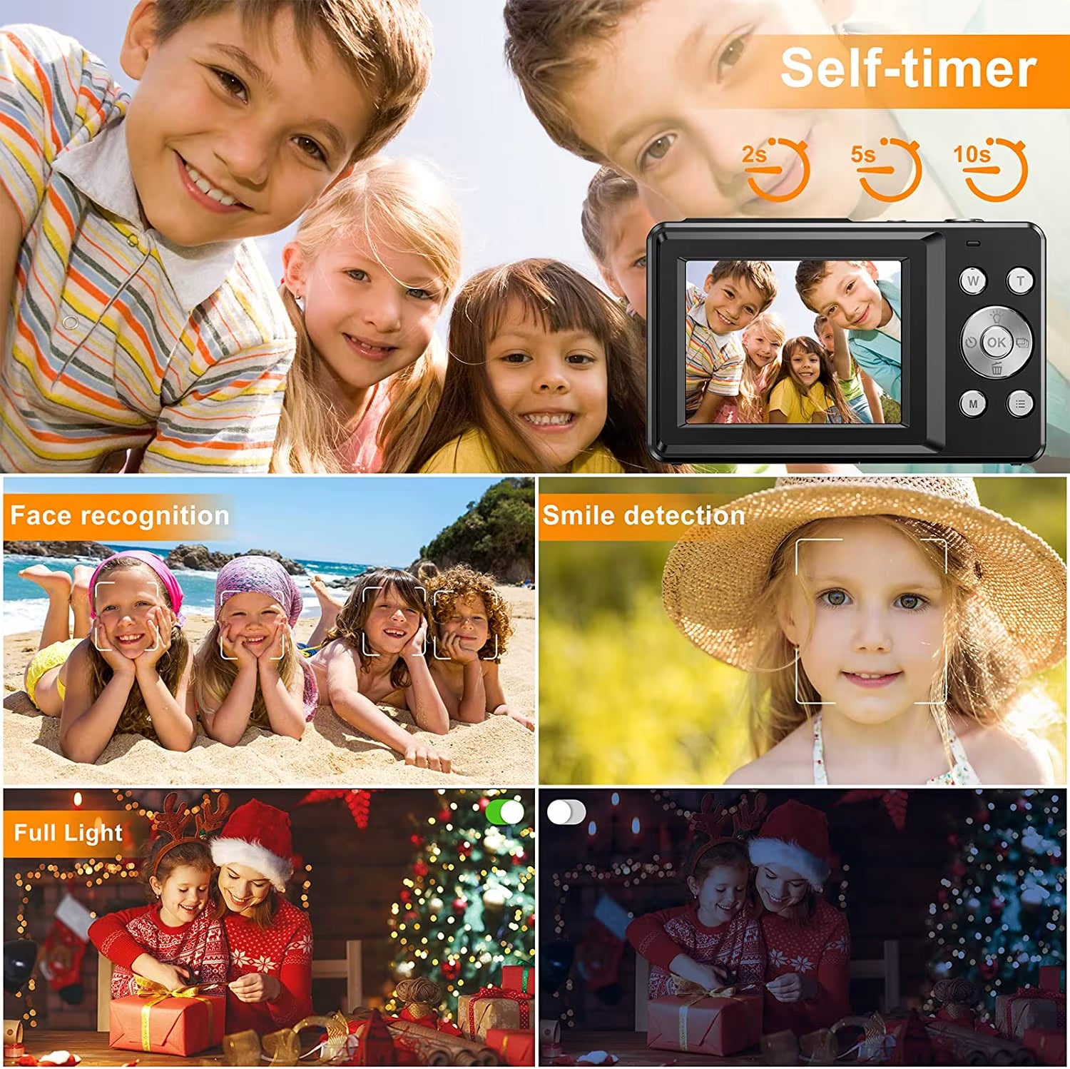 HD 1080P Digital Camera 2.4 Inches Rechargeable Cameras with 16X Zoom Compact Camera 44MP Cameras for Kids Girls Camera Digit