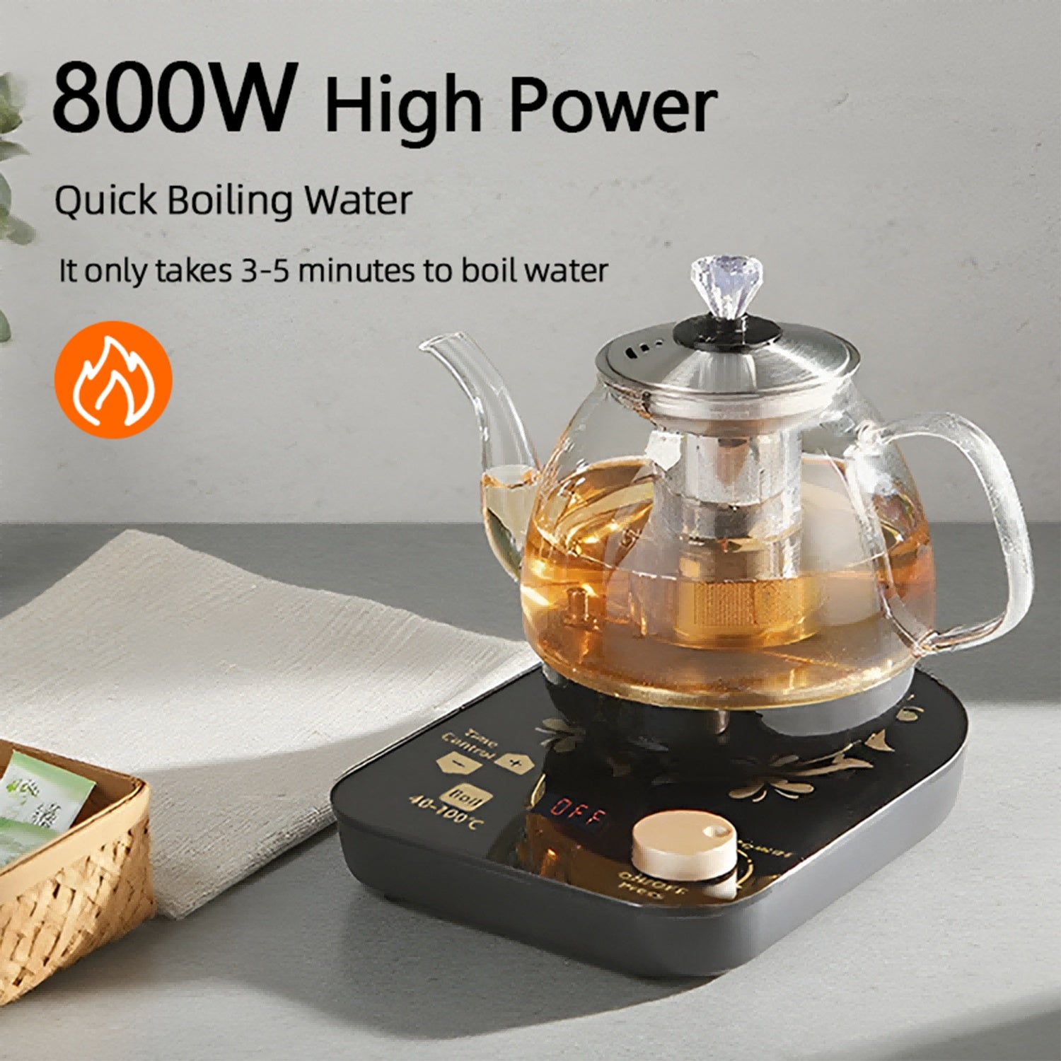 Professional Multi-functional Glass Teapot 800ml Fast Heating Cooking And Brewing Integrated Electric Kettle With Stainless Steel Filter