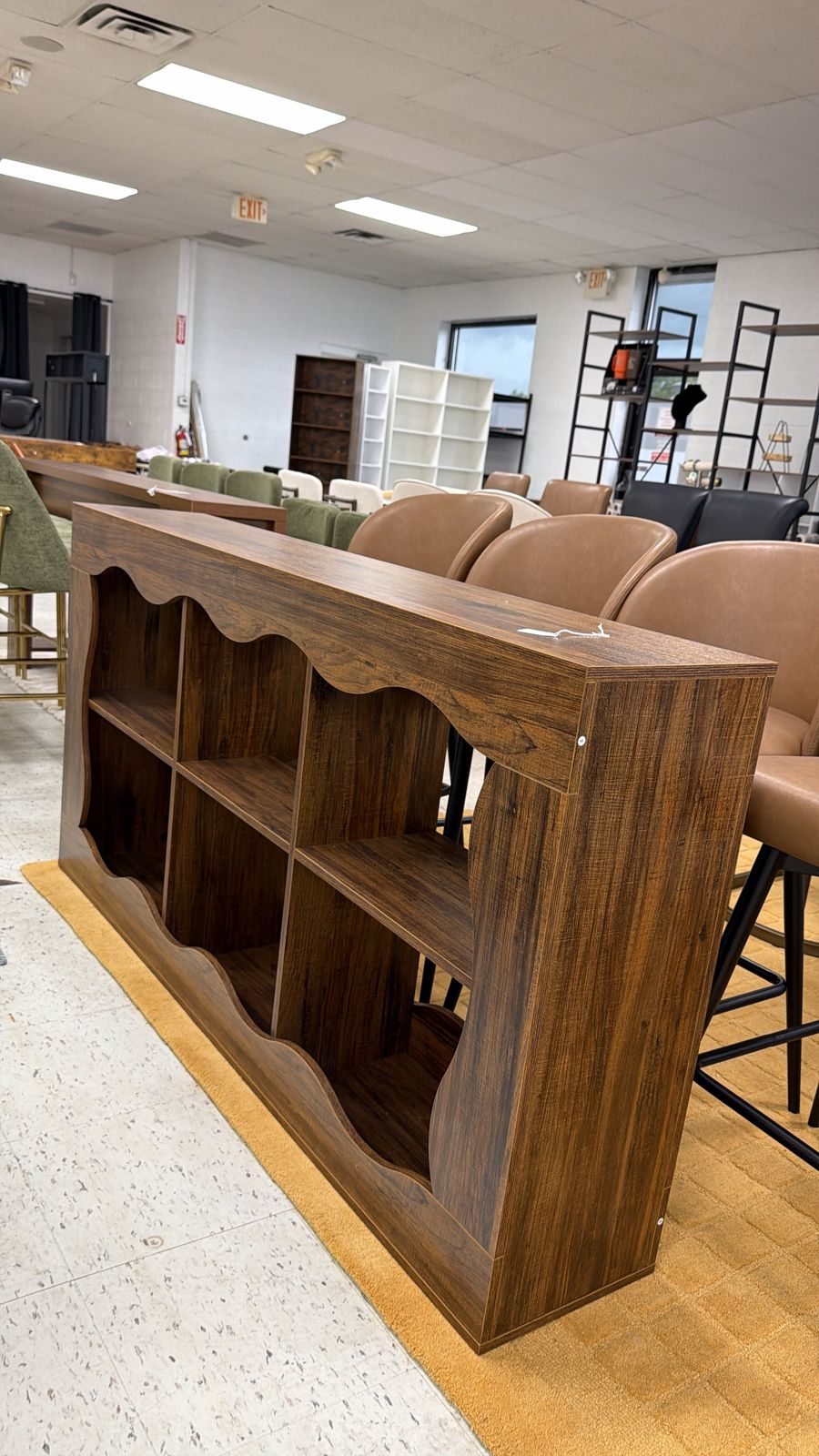 Rustic Wooden Bookshelf with Wavy Design