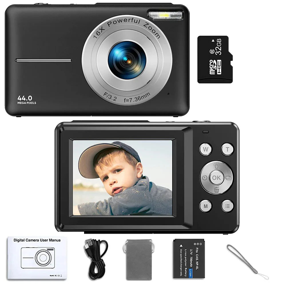 HD 2.4 Inches 1080P Digital Camera Rechargeable Cameras with 16X Zoom Compact Camera 44MP Cameras for Kids Girls Camera Digit