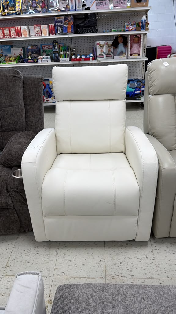 Modern Ivory Leather Recliner