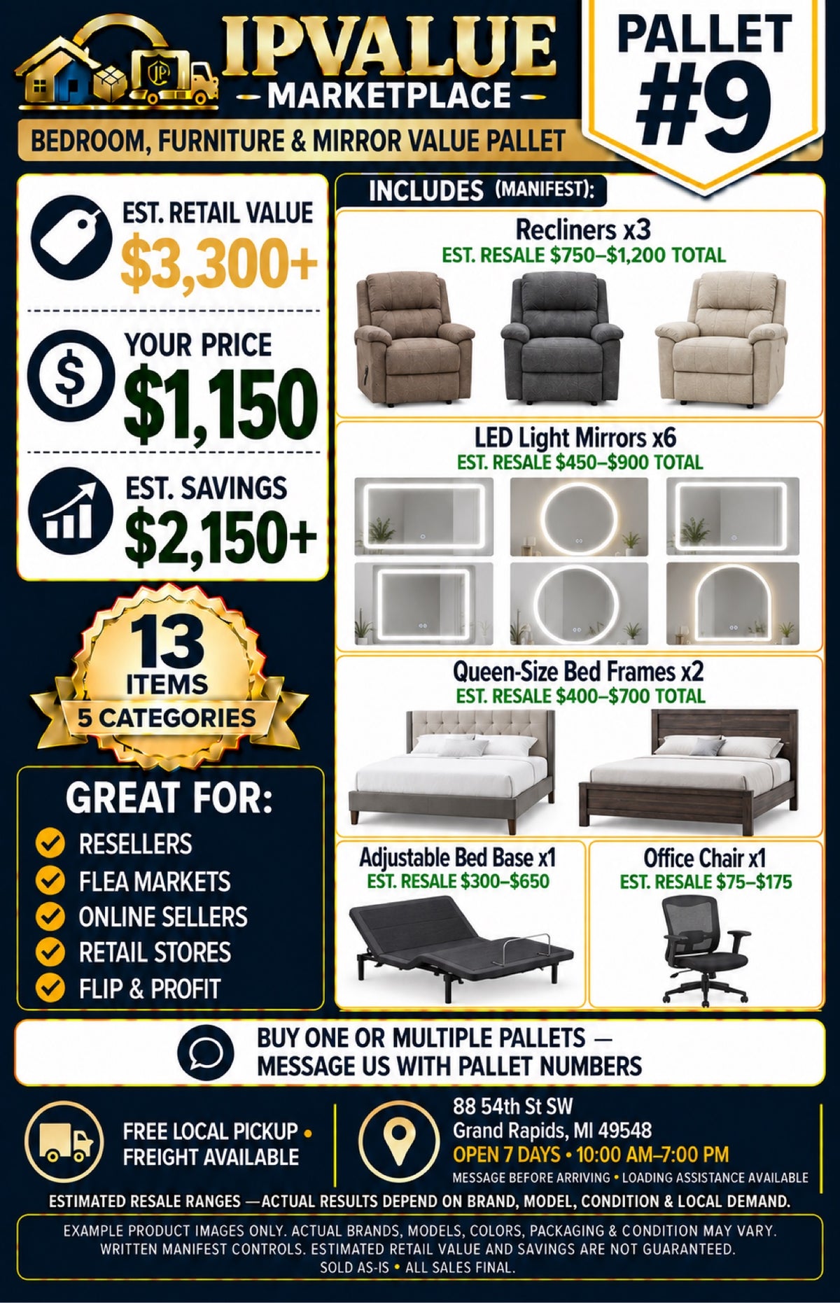 Pallet #9 — Bedroom, Furniture & Mirror Value Pallet (Manifested)