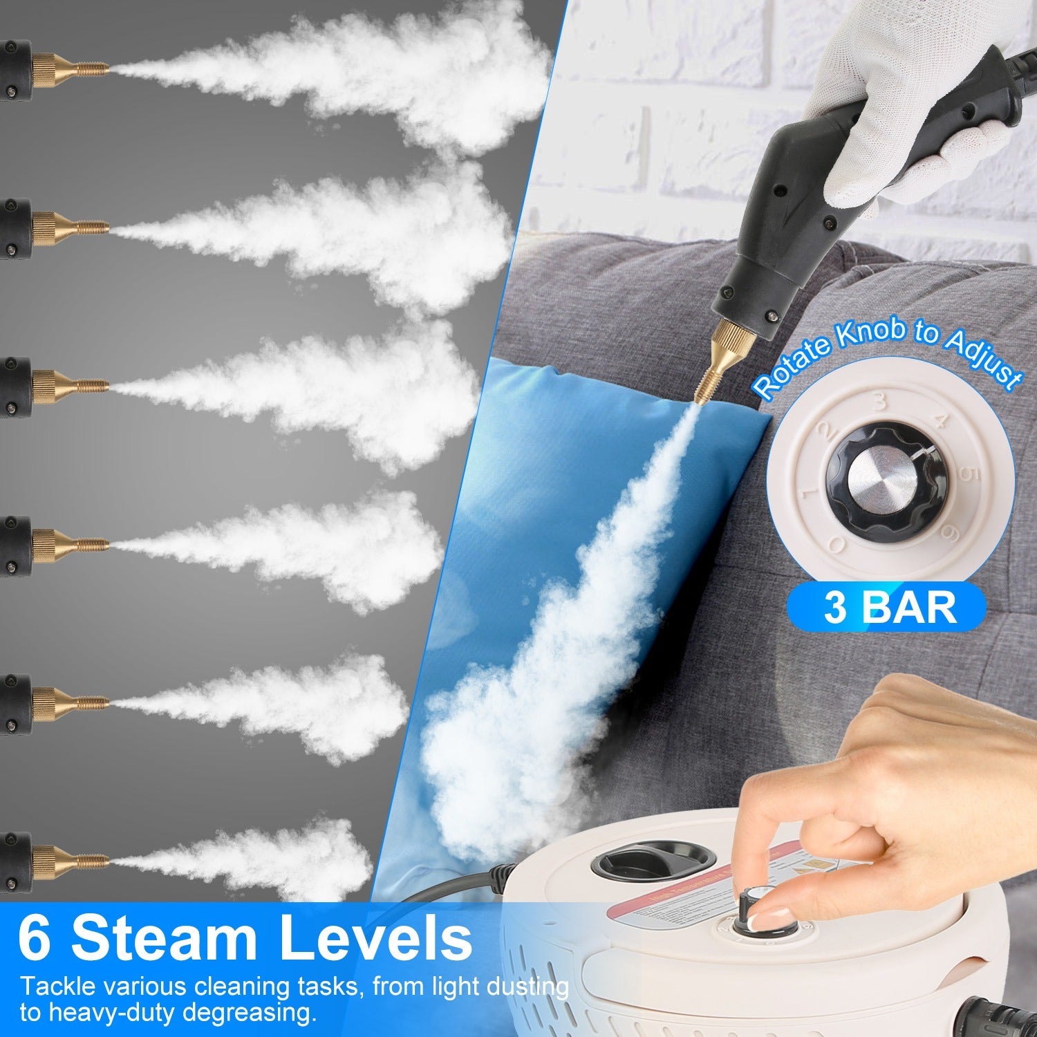 1Pc 2500W Handheld High Temperature And Pressure Steamer Cleaner With 1400ML Tank 9 Accessories 6 Steam Levels For Dirt Grease Grout Tile Floor Couch Car