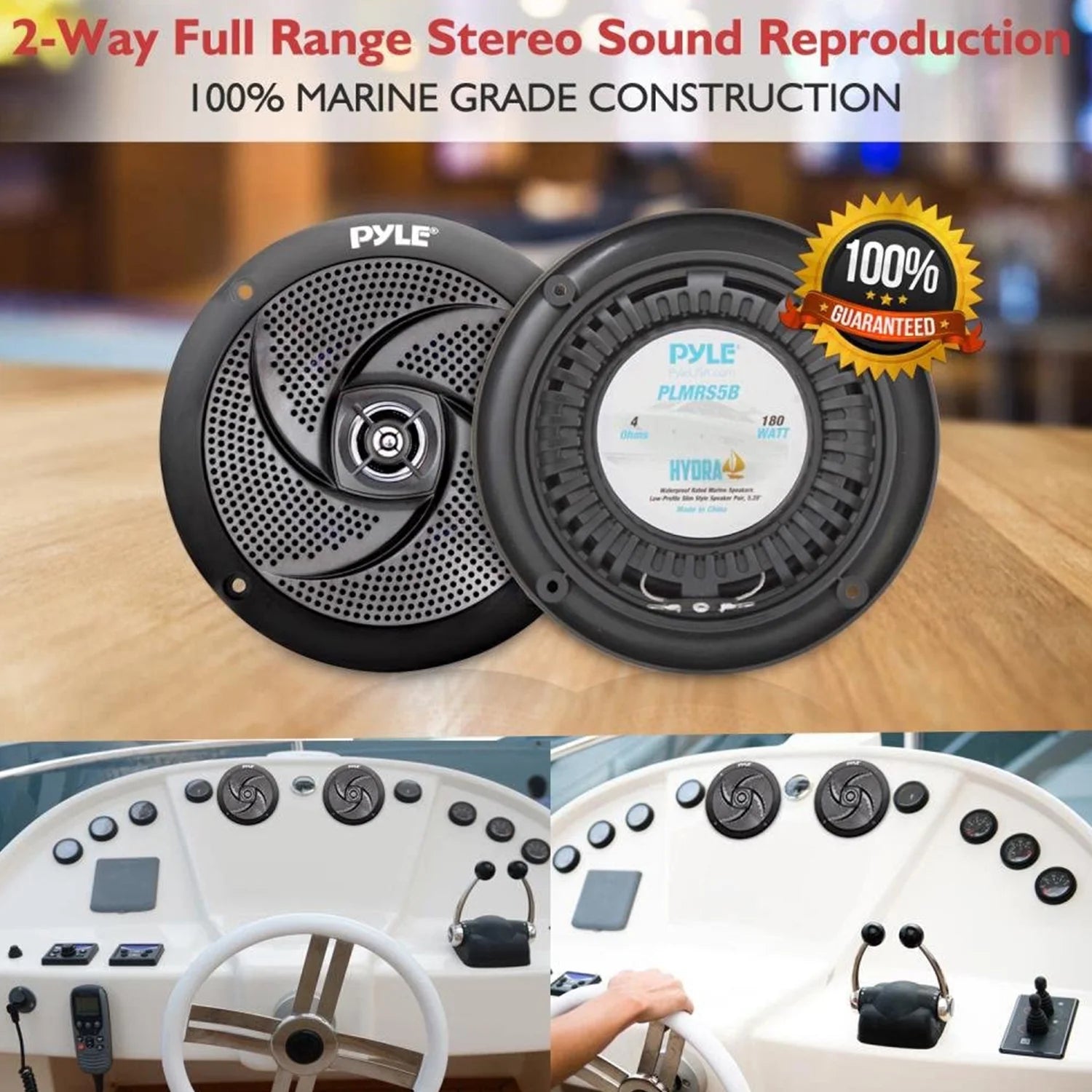 PLMRS5B 5.25-In Waterproof Low Profile Marine Speakers, Black (4 Speakers)