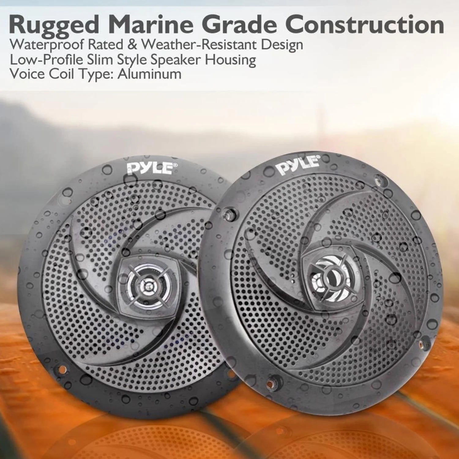 PLMRS5B 5.25-In Waterproof Low Profile Marine Speakers, Black (4 Speakers)