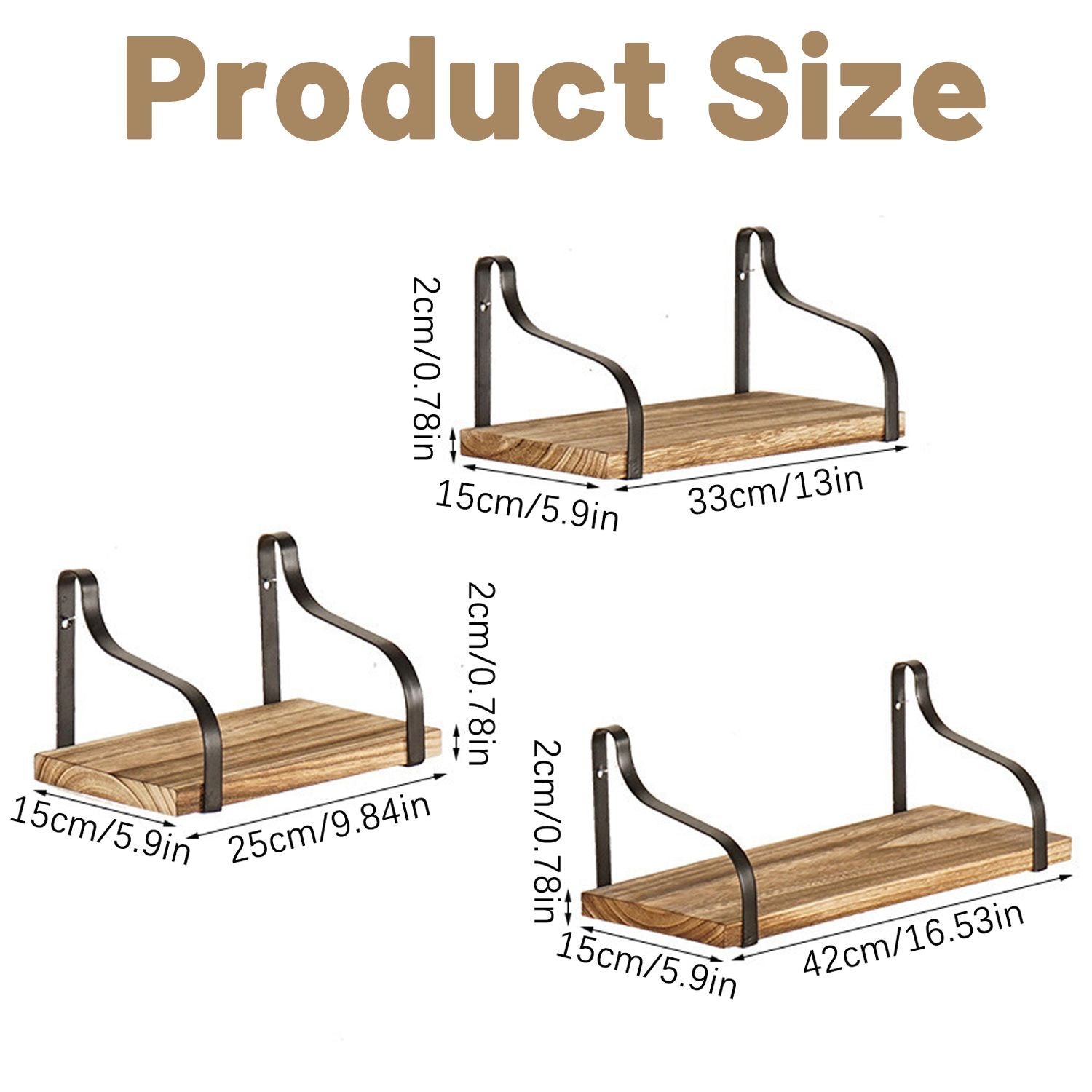 3 Pcs Wood Floating Shelves 3 Size Rustic Brown Wall Shelves Room Hanging Book Shelves Small Farmhouse Decor Wall Mounted Display For Living Room Bedroom Kitchen Bathroom Office