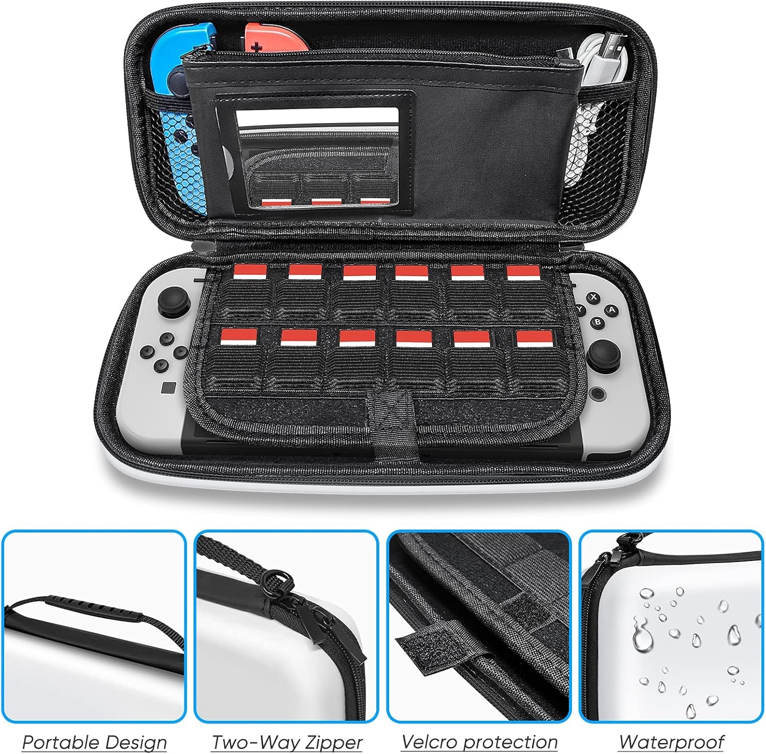 All in 1 Accessories Kits for Switch OLED 2021 Model:Case & Screen Protector, Hand Grips & Racing Wheels for Joy Con, Controller Charger Dock, Carrying Case & More -White