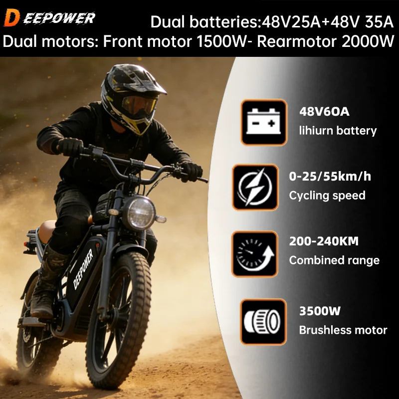 Electric BicycleS8 3500W Powerful motor 48V60AH lithium battery Mountain adult Electric Bike Disc Brakes 20 Inch Fat Tire E-bike