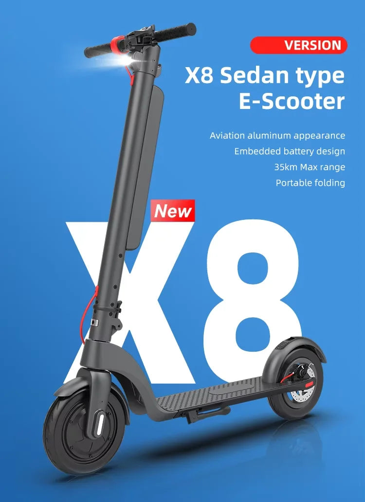 2026 X8 Electric Scooter LED Display Disc Brake Foldable Design-36V 10AH 250W Max Load 120KG Range 45KM Fast Speed 25KM Range