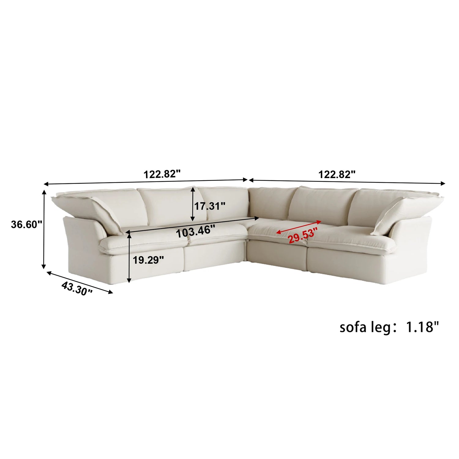 L Shape Corner Sectional Couch Breathable Linen Cloud Couches Down Fill Convertible Modular Sectional Sofas for Living Room