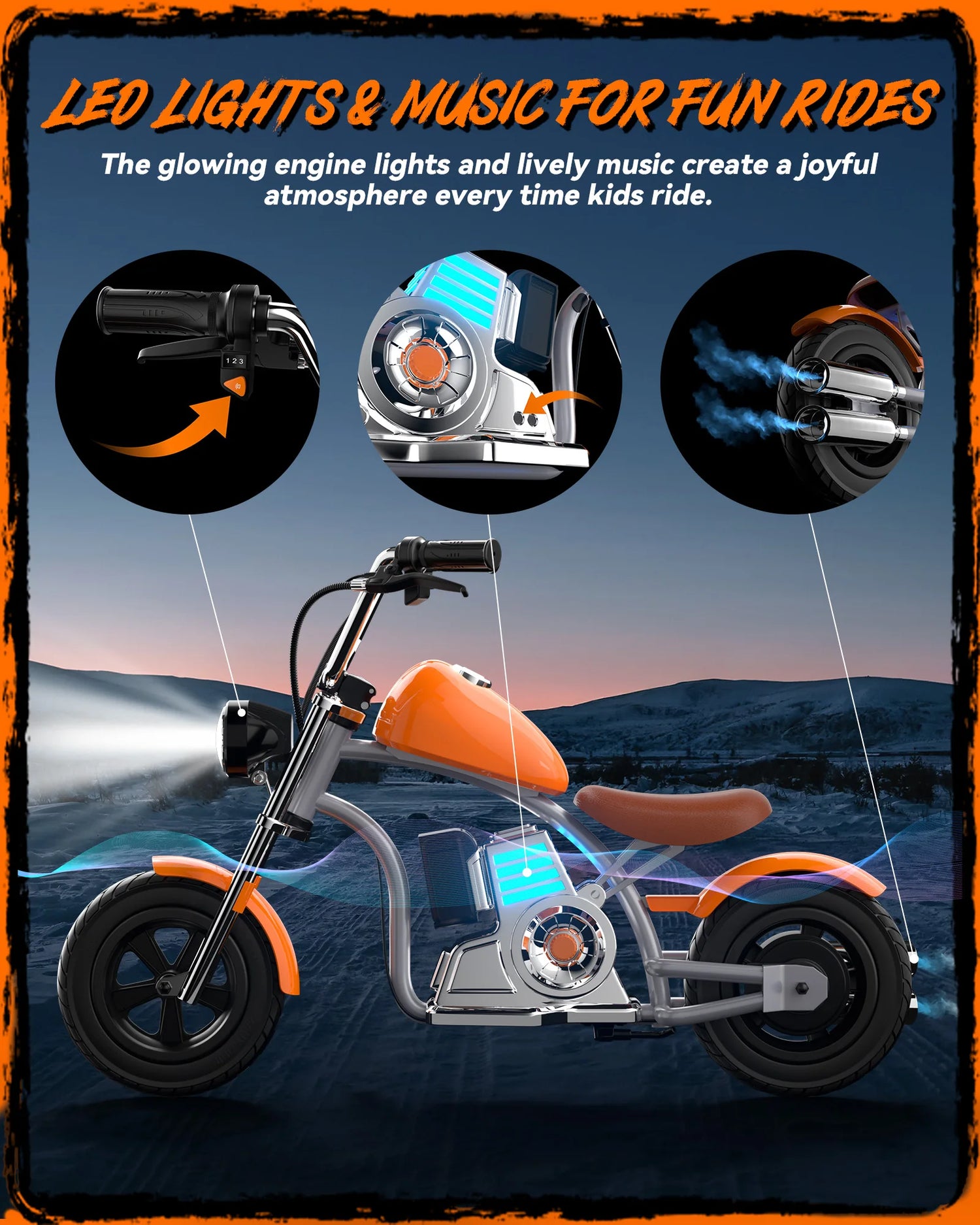18V Electric Dirt Bike 160W Motor Retro Motocross 10mph Fast Speed with LED Lights Orange for Kids