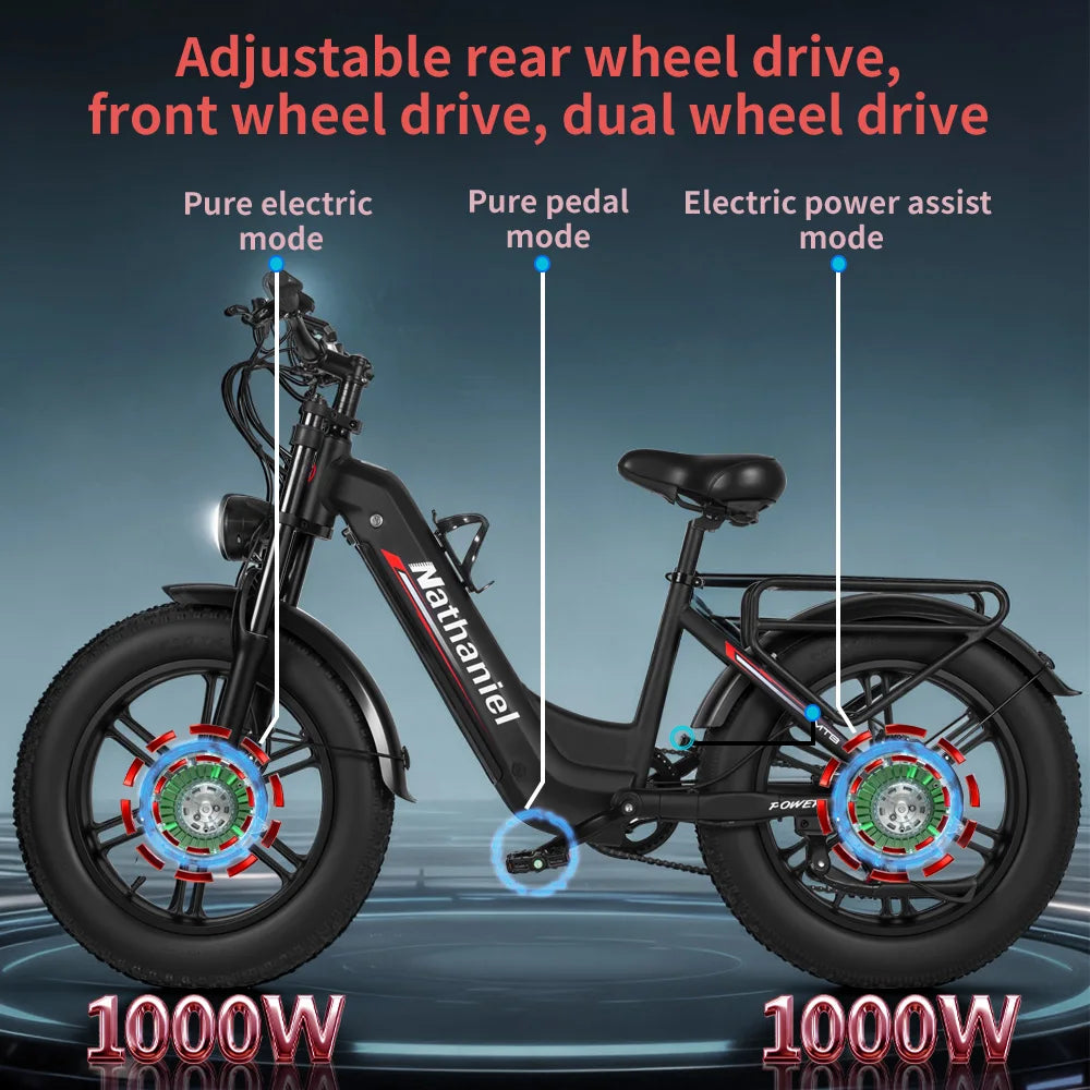 Nathaniel SYR08 2000W Dual Motor E-Bike,20*4.0 Fat Tire,20AH Detachable battery,Speed 50+,Daily commuting, Adult Electric Bike