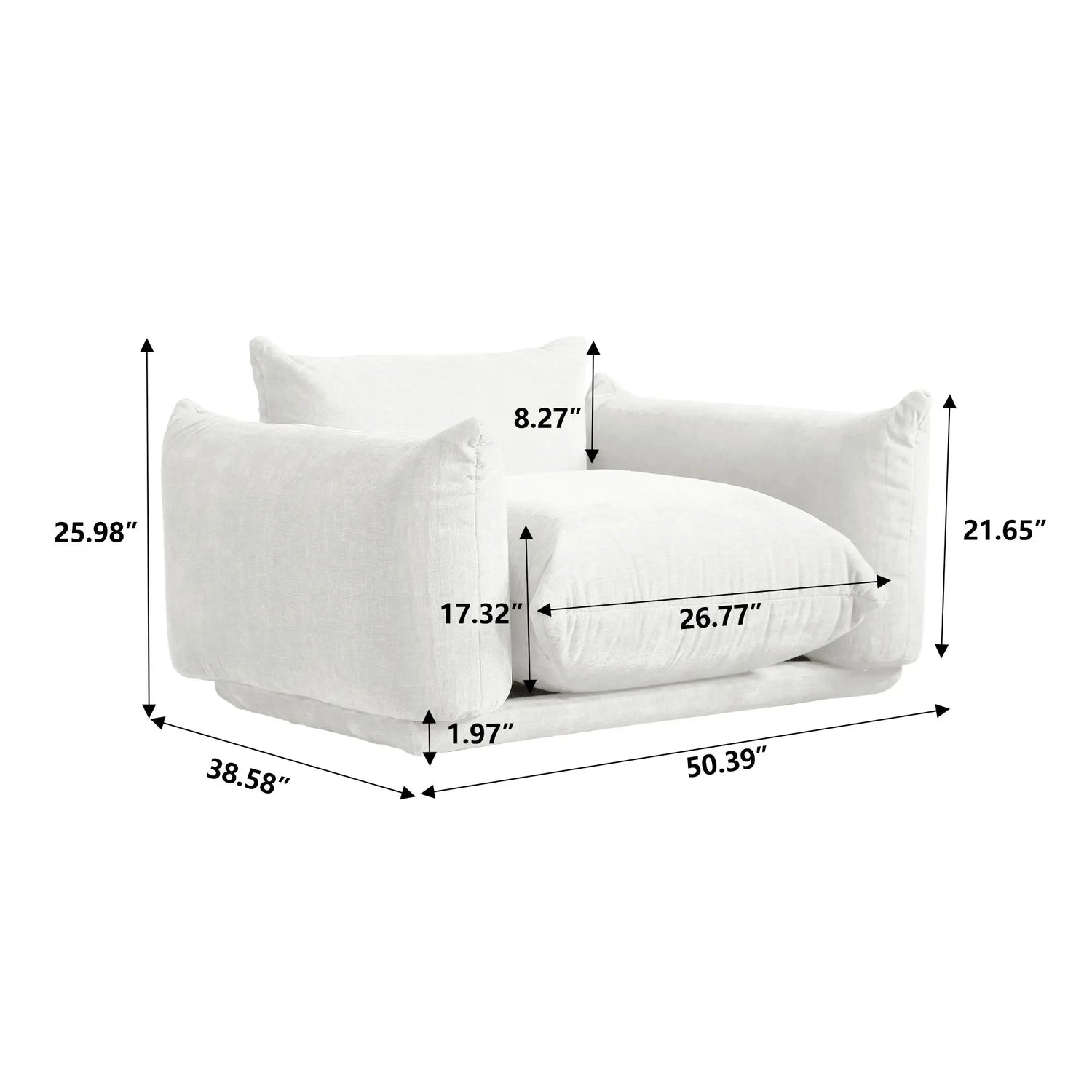 Comfy Chenille Single Accent Chair Deep Seat Couches Mid-Century Sofa 50