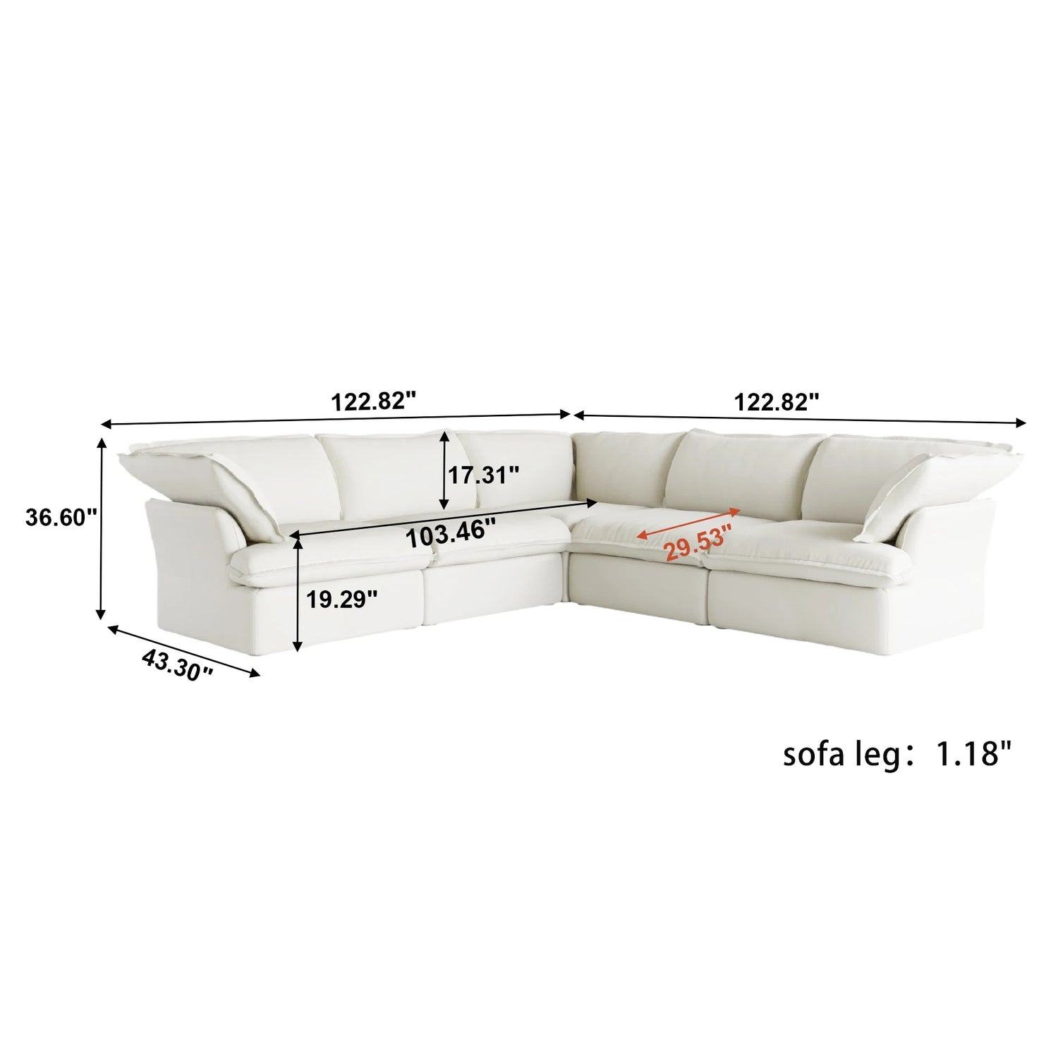 L Shape Corner Sectional Couch Breathable Linen Cloud Couches Down Fill Convertible Modular Sectional Sofas for Living Room