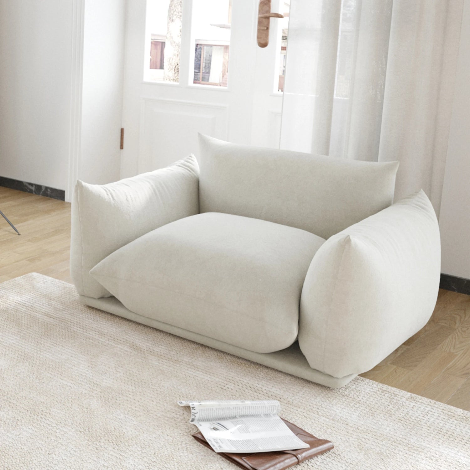 Comfy Chenille Single Accent Chair Deep Seat Couches Mid-Century Sofa 50