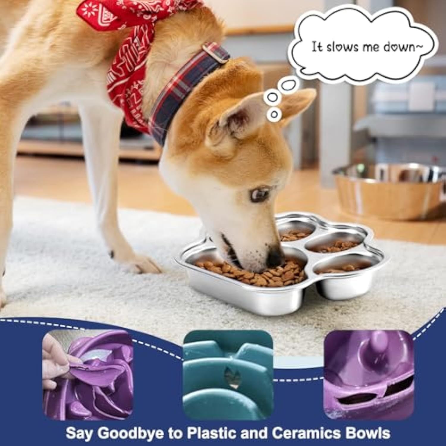 Dog Bowls Slow Feeder Stainless Steel Small Medium Breed Slow Feeding Dog Bowl For Fast Eater Dog Dishes To Slow Down Eating Non Slip Dog Food Bowl
