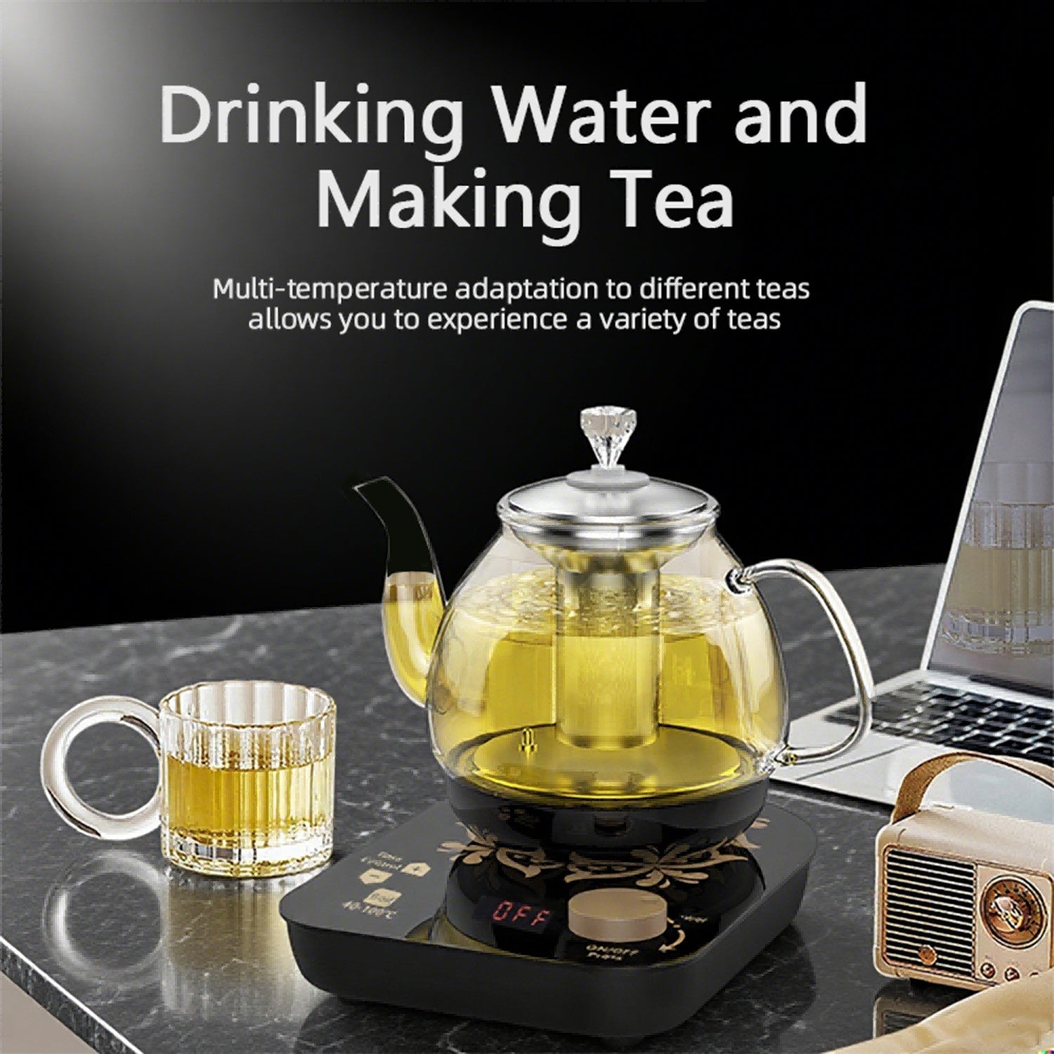 Professional Multi-functional Glass Teapot 800ml Fast Heating Cooking And Brewing Integrated Electric Kettle With Stainless Steel Filter