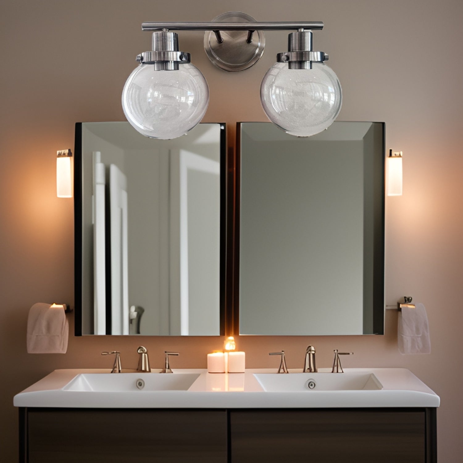 Bathroom Vanity Light Fixtures, 2-Light Black Wall Sconce Lighting Wall Lamp With Clear Glass Shade,