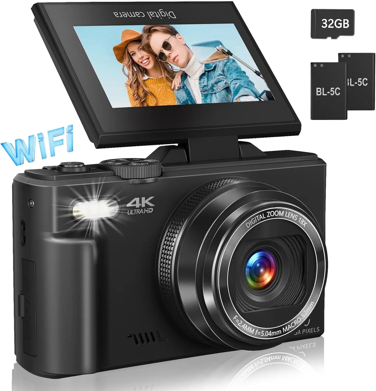 18X Digital Zoom Cameras for Photography 4K Youtube Vlog Video Cameras with 3’’ Flip Screen Anti-Shake Selfie Camcorder