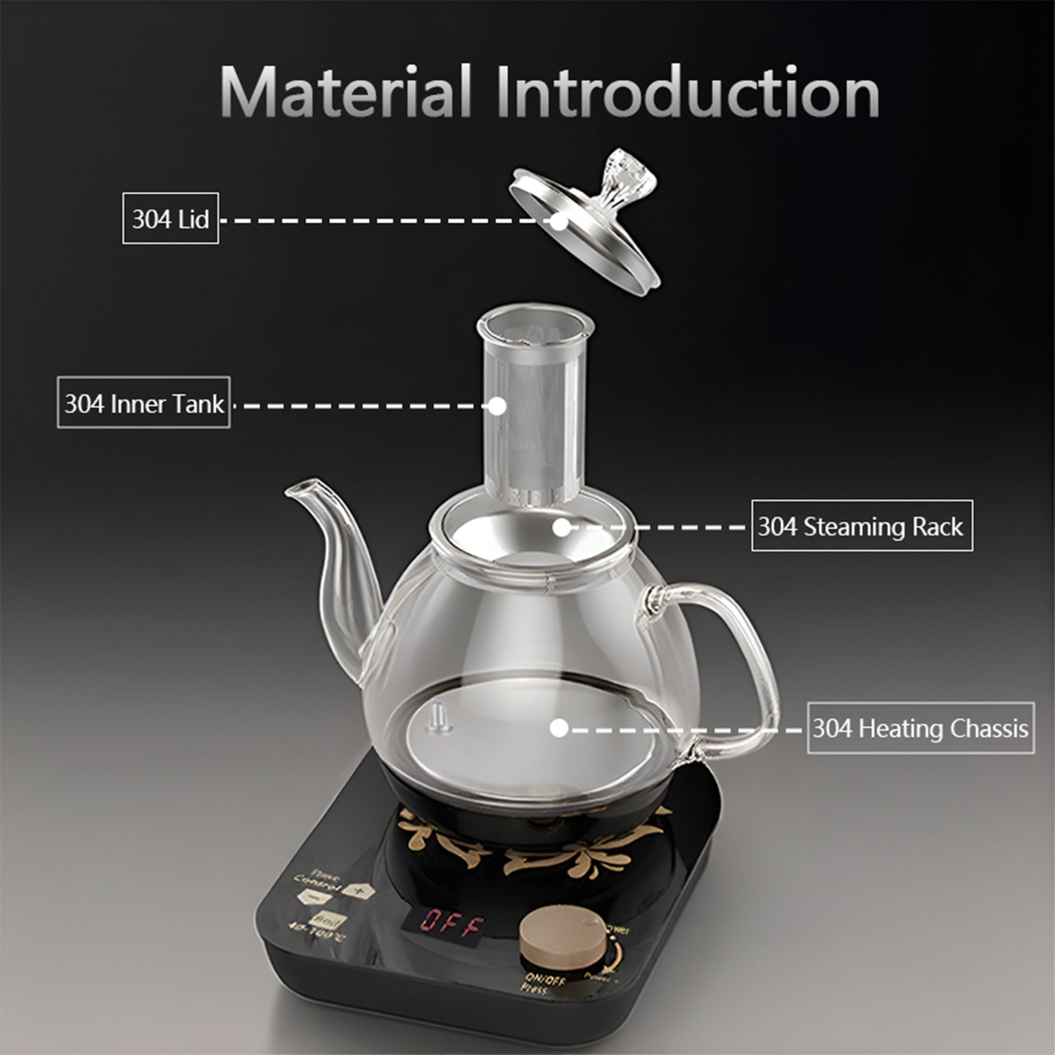 Professional Multi-functional Glass Teapot 800ml Fast Heating Cooking And Brewing Integrated Electric Kettle With Stainless Steel Filter