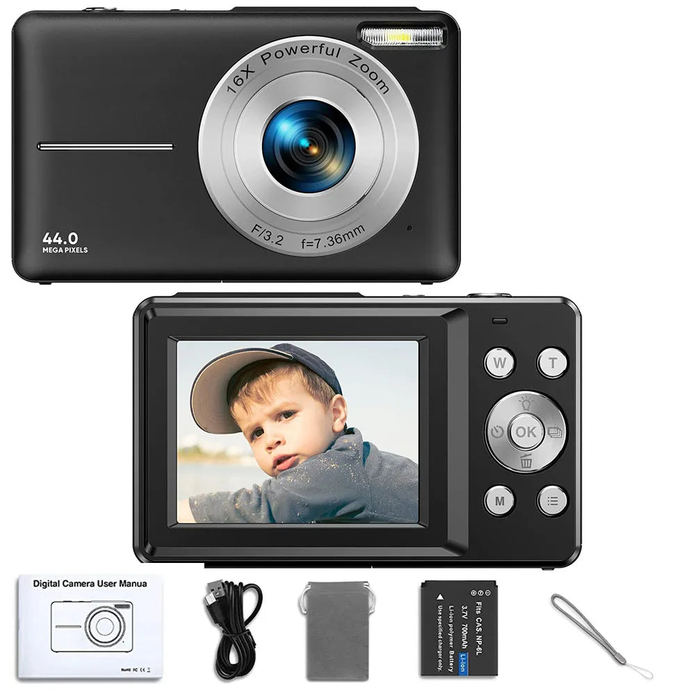 HD 1080P Digital Camera 2.4 Inches Rechargeable Cameras with 16X Zoom Compact Camera 44MP Cameras for Kids Girls Camera Digit