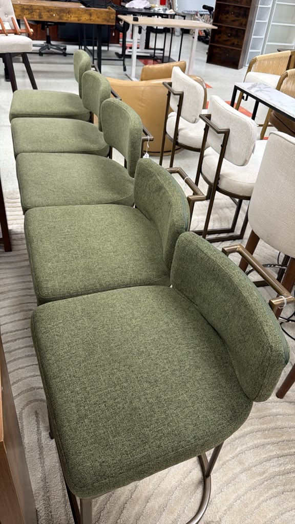 Green Upholstered Bar Stools Set