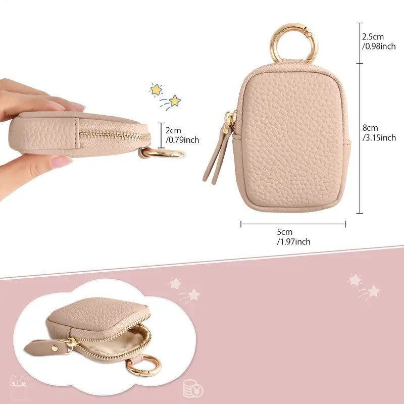 Leather Coin Purse, Small Change Purse Keychain Wallet For Women, Mini Coin Pouch With Zipper