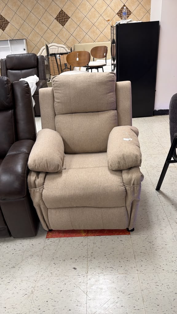 Beige Plush Fabric Recliner Chair