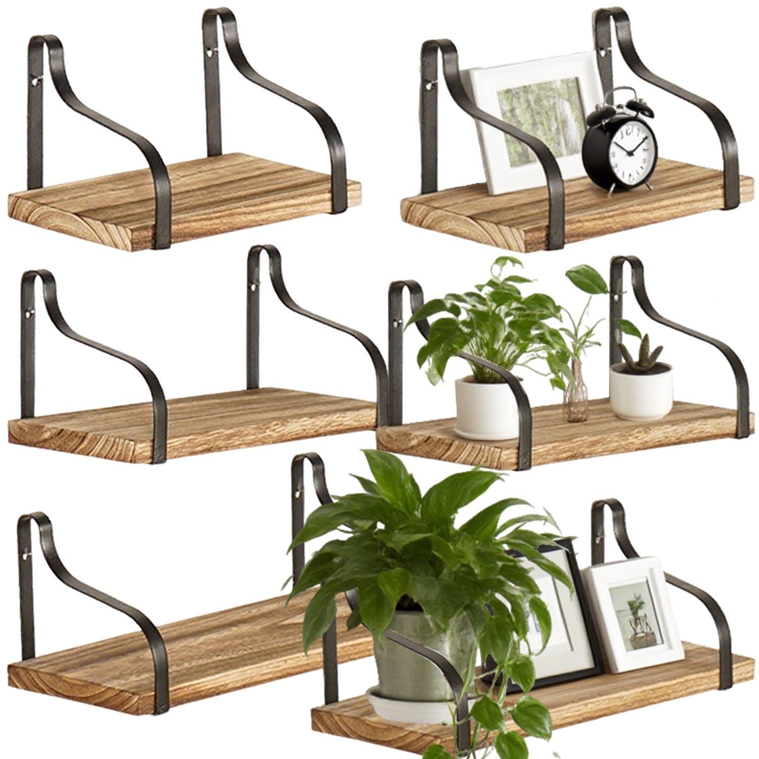 3 Pcs Wood Floating Shelves 3 Size Rustic Brown Wall Shelves Room Hanging Book Shelves Small Farmhouse Decor Wall Mounted Display For Living Room Bedroom Kitchen Bathroom Office