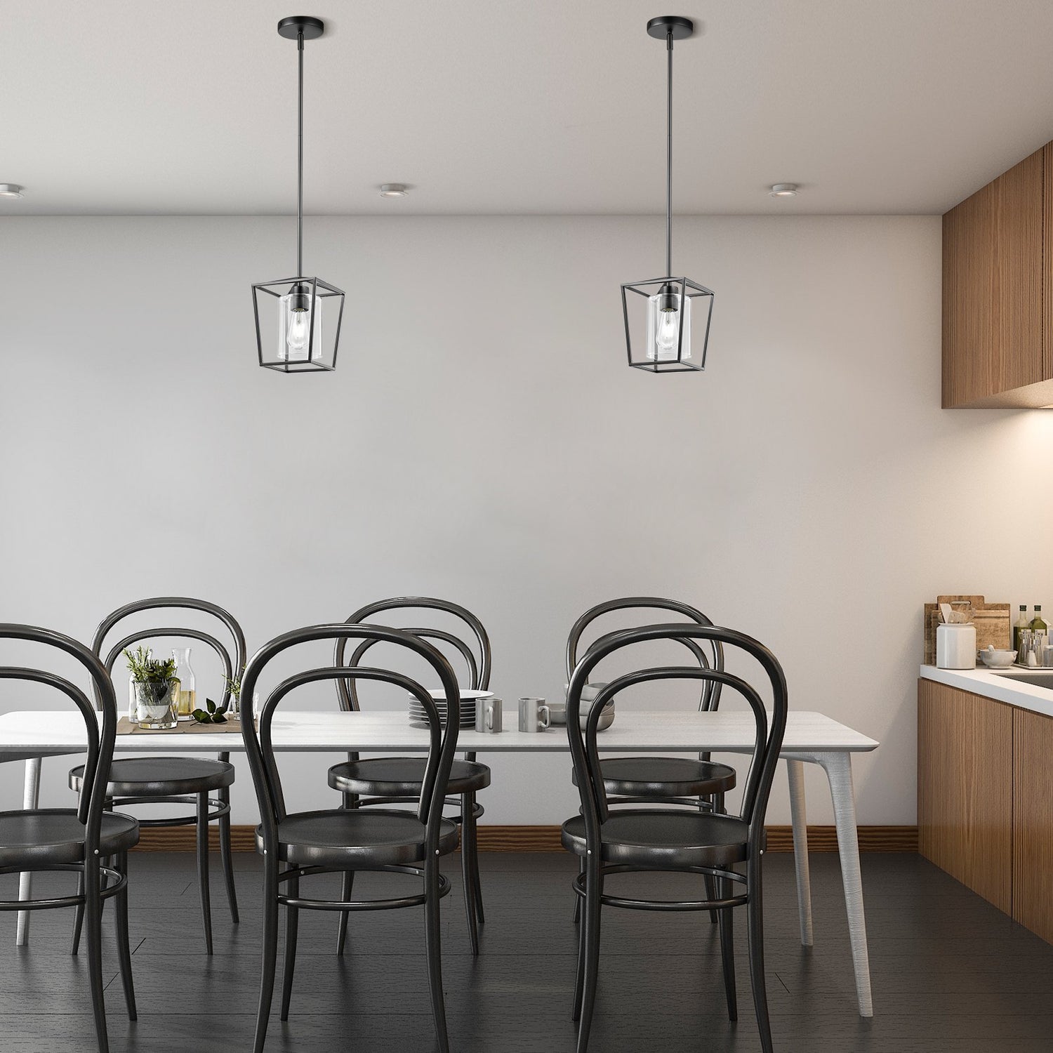 Black Pendant Light Iron Cage Metal Pendant Lighting With Glass Shade