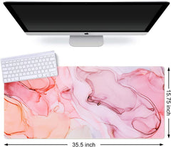 Large Gaming Mouse Pad, Non-Slip Rubber Base Water-Resistant Mousepad Desk Mat for Computer Keyboard, 35.4" X 15.75" Extended Desk Pad with Stitched Edges for Office Gaming, Pink Fog Painting