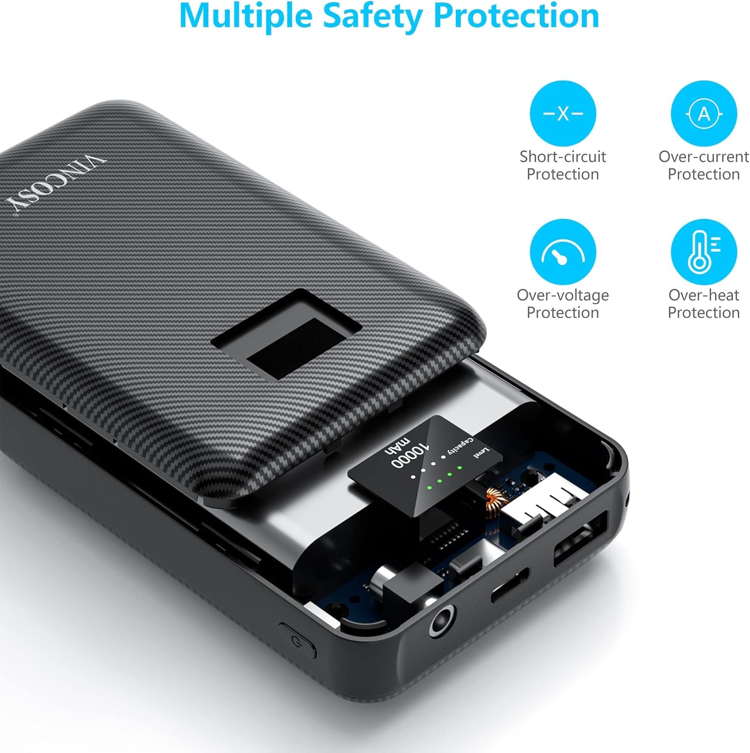 DC 7.4V and 5V 2A USB Power Bank for Heated Vest Heated Jacket Rechargeable Battery Pack 10000Mah Portable Charger for Iphone, Tablet Etc