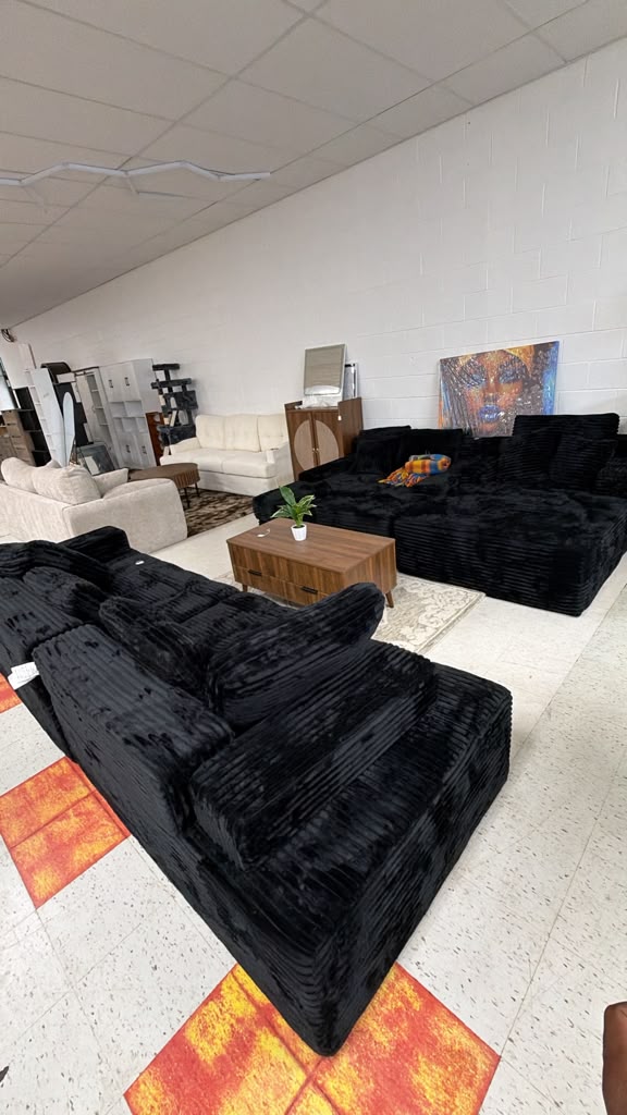 Modern Black Corduroy Sectional Sofa