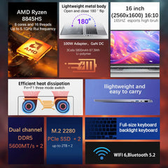 CRELANDER Laptop  Ryzen 8845HS Processor 8Cores 16 Thread 16 Inch LCD 2560*1600-165HZ DDR5 Notebook Computer Gaming Laptops