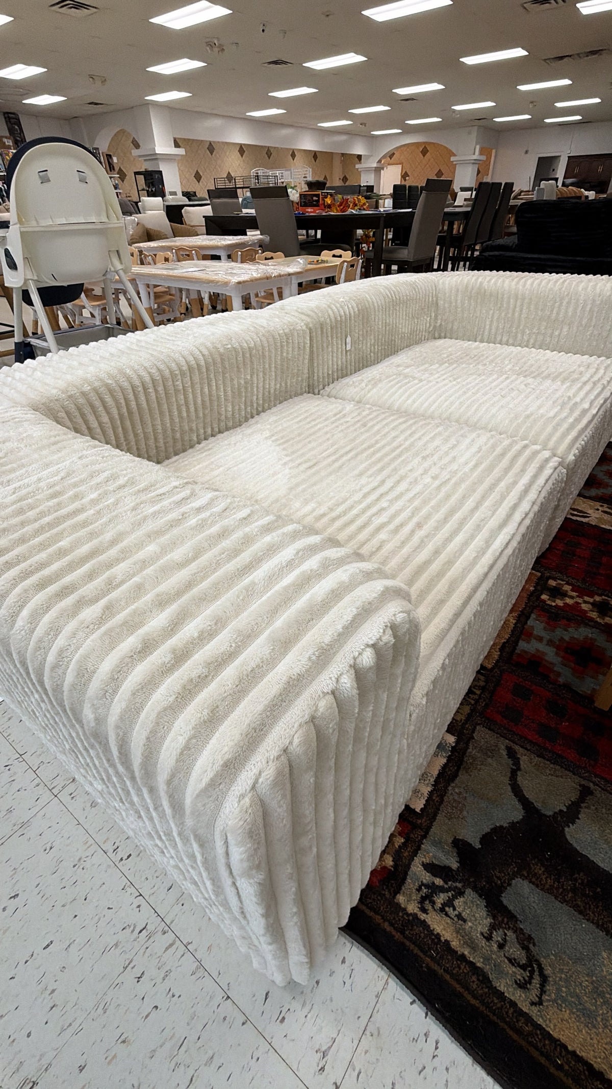 Contemporary Ribbed Cream Sofa
