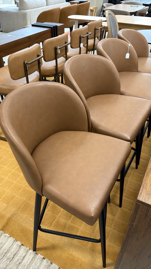 Modern Brown Leather Bar Stool