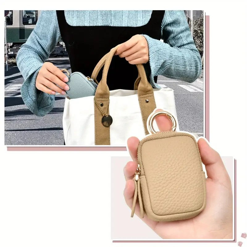 Leather Coin Purse, Small Change Purse Keychain Wallet For Women, Mini Coin Pouch With Zipper