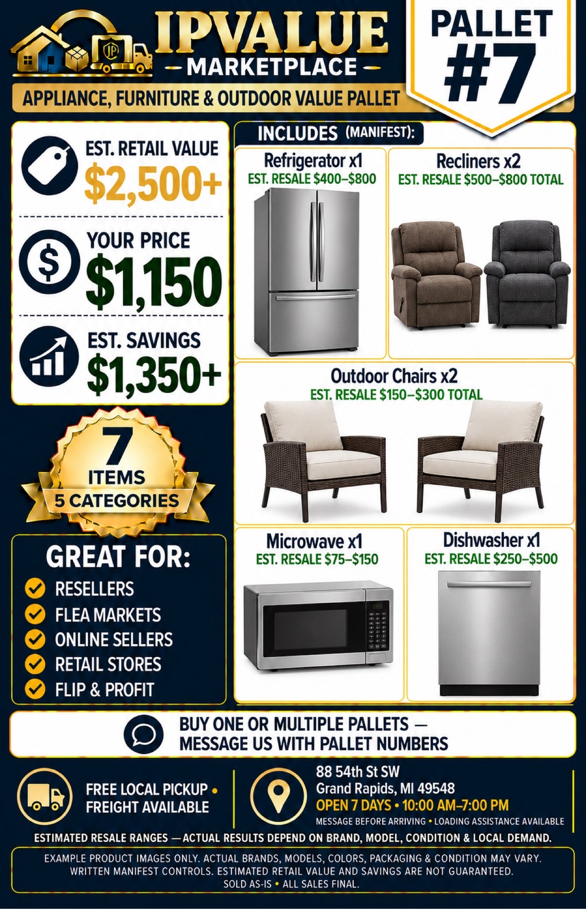 Pallet #7 — Appliance, Furniture & Outdoor Value Pallet (Manifested)