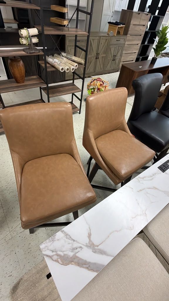Set of Two Brown Leather Accent Chairs