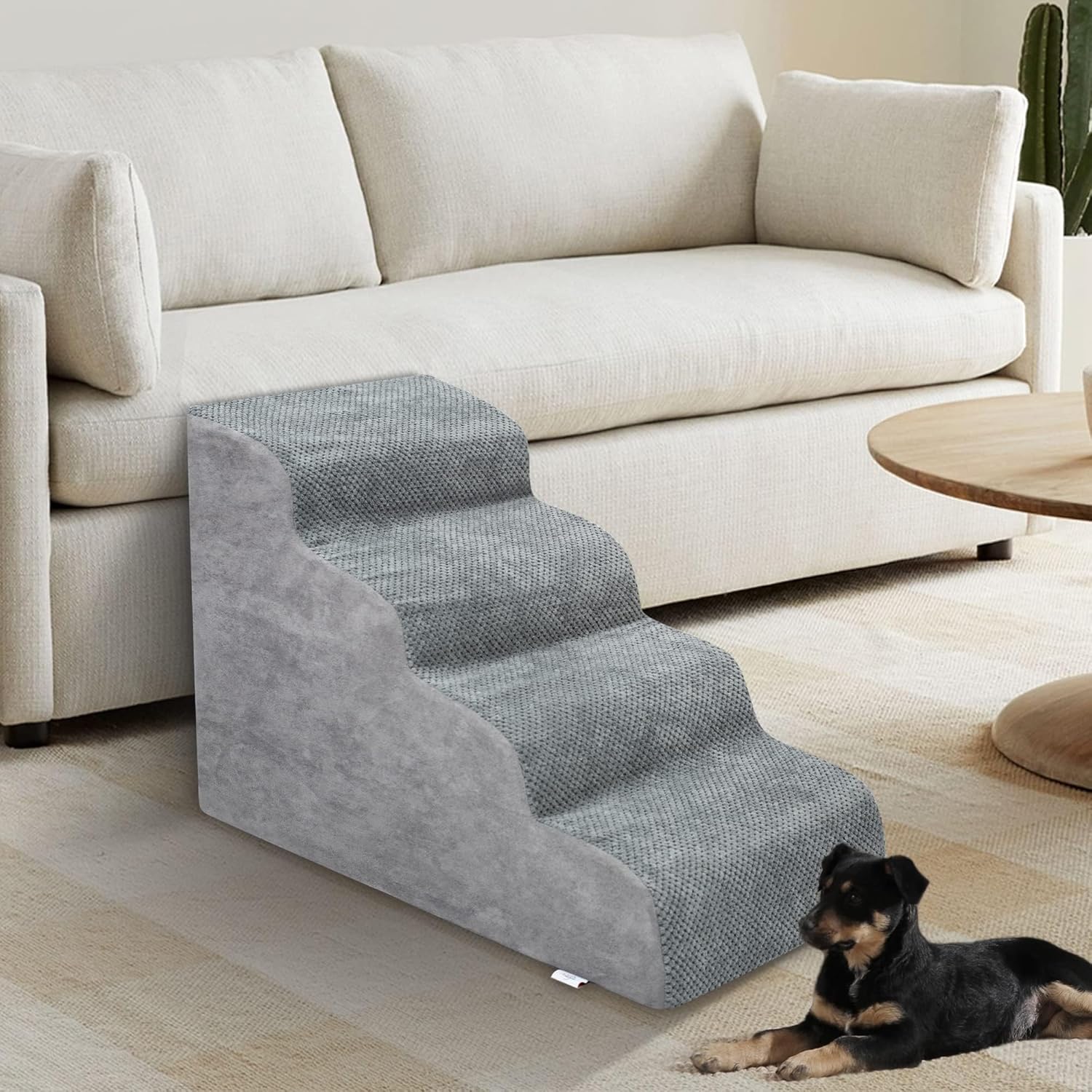 Dog Stairs For Small Dogs - High Density Foam Dog Ramp, Extra Wide Pet Steps With Non-Slip Bottom For High Beds, Couche And