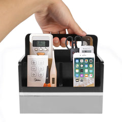 Remote Control Caddy Holder with 4 Compartments Table Top Organizer for Home Office, Gray