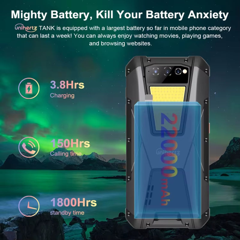 Global Unihertz Tank Rugged Phone 22000Mah 108MP Camera 8GB+256GB Mobile Phones 4G Android Smartphones