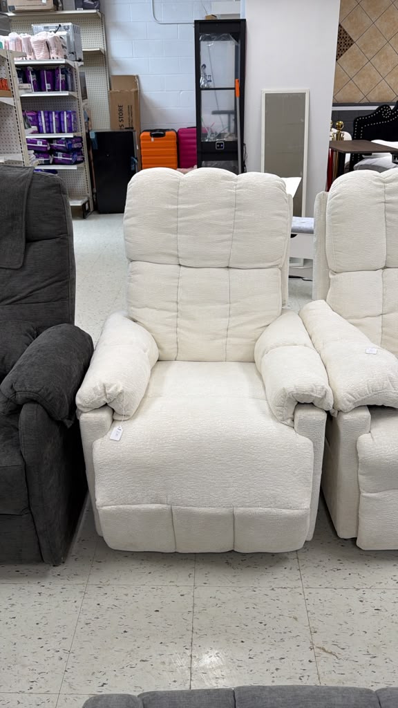 Plush White Padded Recliner Chair