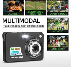 Mini Digital Camera with 48MP 8X Digital Zoom Kids Compact Cameras for Photography, 2.7 Inch FHD Pocket Cameras Rechargeable C