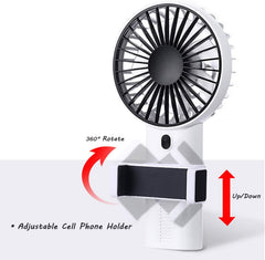 Handheld Fan,With Cell Phone Holder,Ajustable Angle Wind Small,Mini USB Fan Portable Personal Desk Desktop Fan 3 Speed Rechargeable Battery up to 7 Hours for Outdoor,Camping,Hiking,Office(Blue)