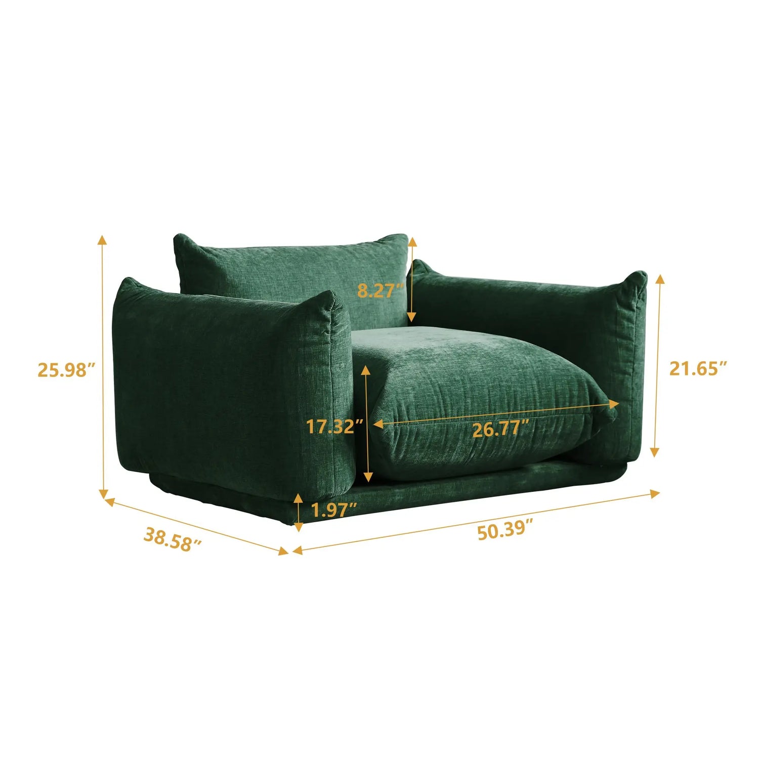 Comfy Chenille Single Accent Chair Deep Seat Couches Mid-Century Sofa 50