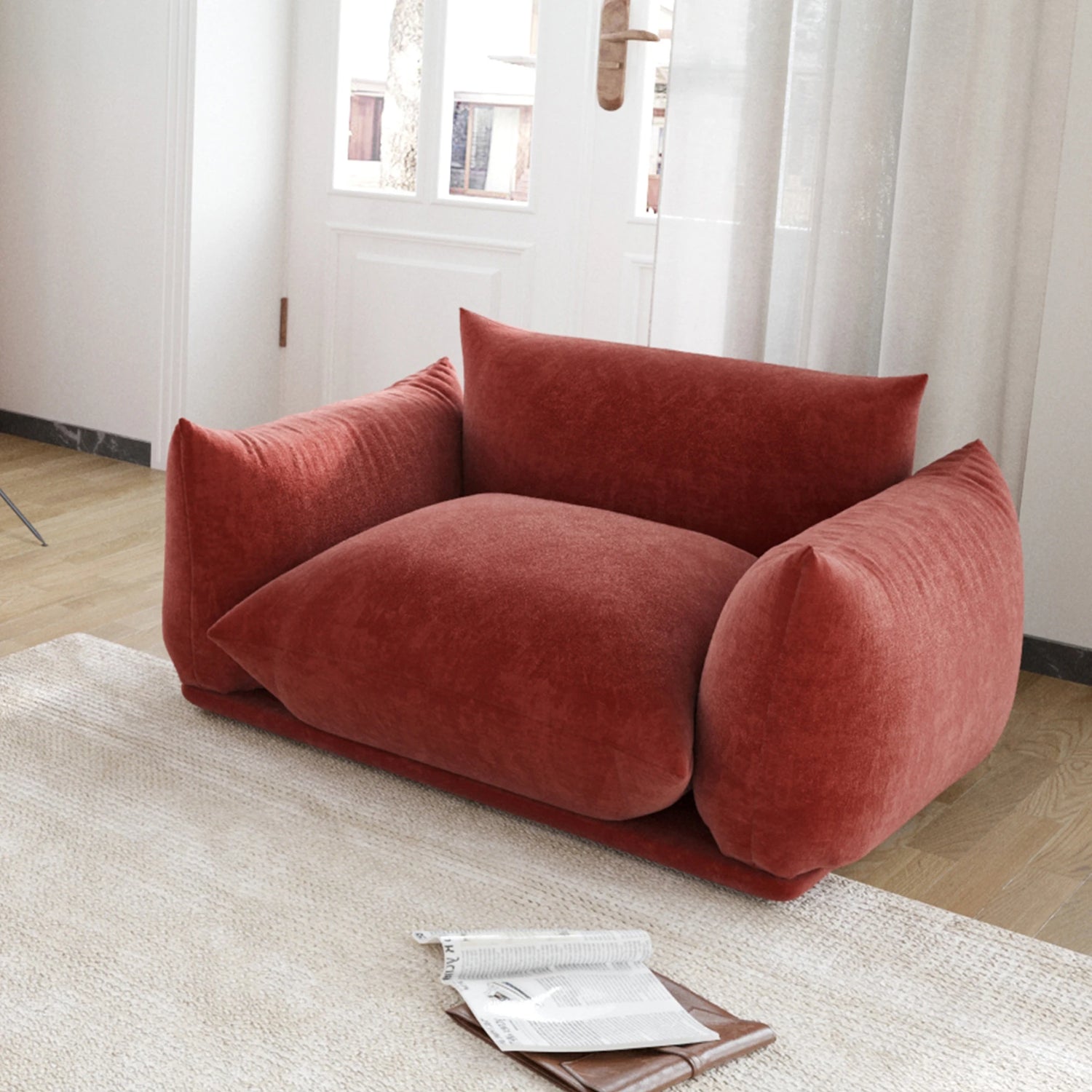 Comfy Chenille Single Accent Chair Deep Seat Couches Mid-Century Sofa 50