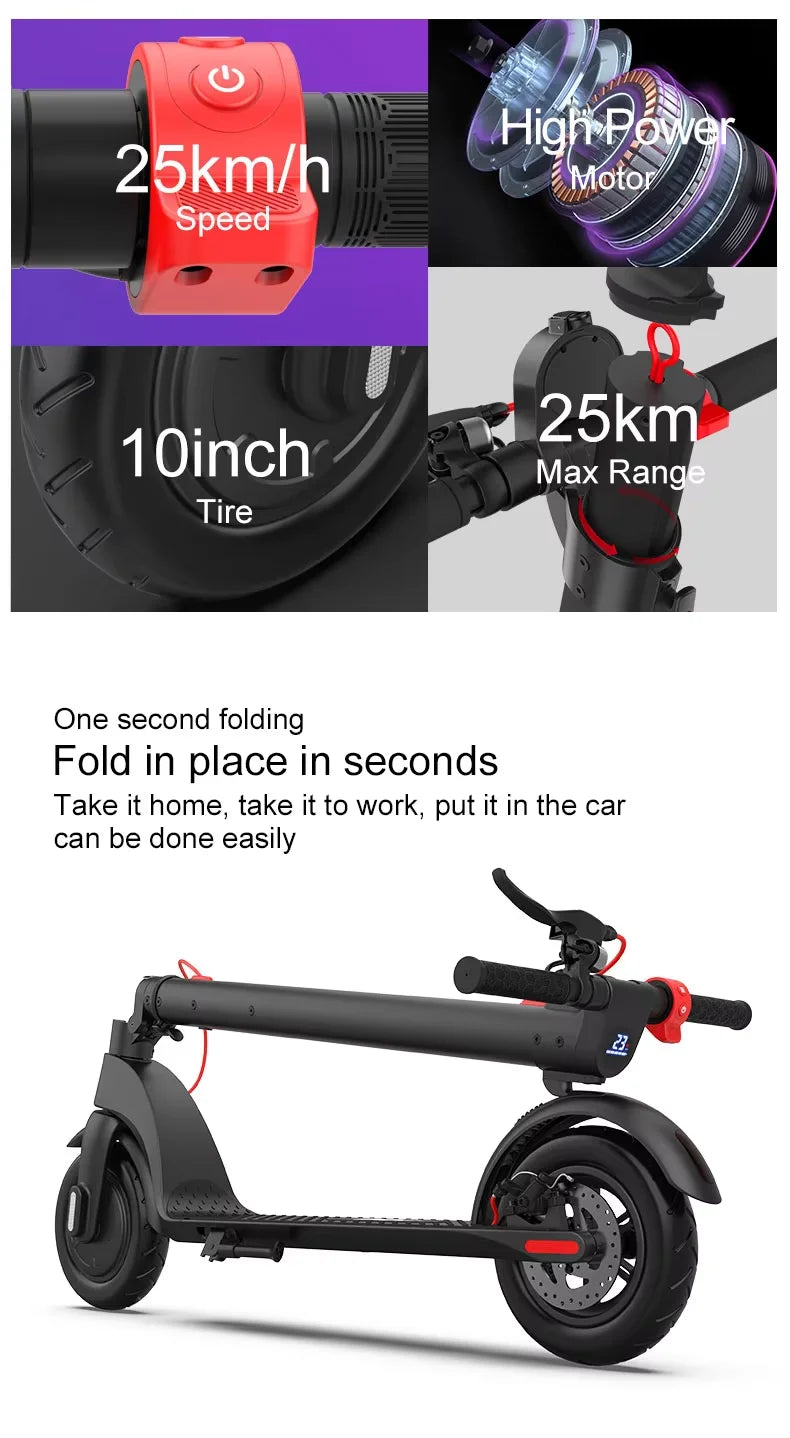 2026 X8 Electric Scooter LED Display Disc Brake Foldable Design-36V 10AH 250W Max Load 120KG Range 45KM Fast Speed 25KM Range