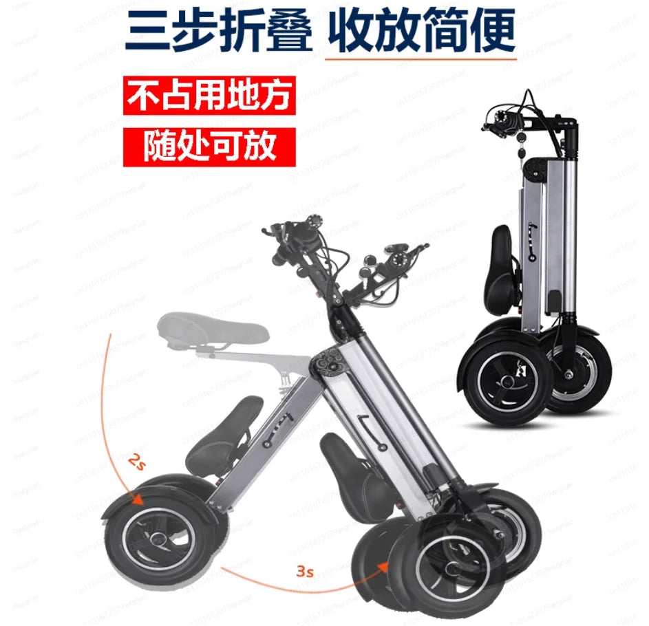 ES32 Electric Scooter 3 Wheels Foldable Trike with Seat for Adults, Light Weight Mobility with Reverse Function and Key Switch