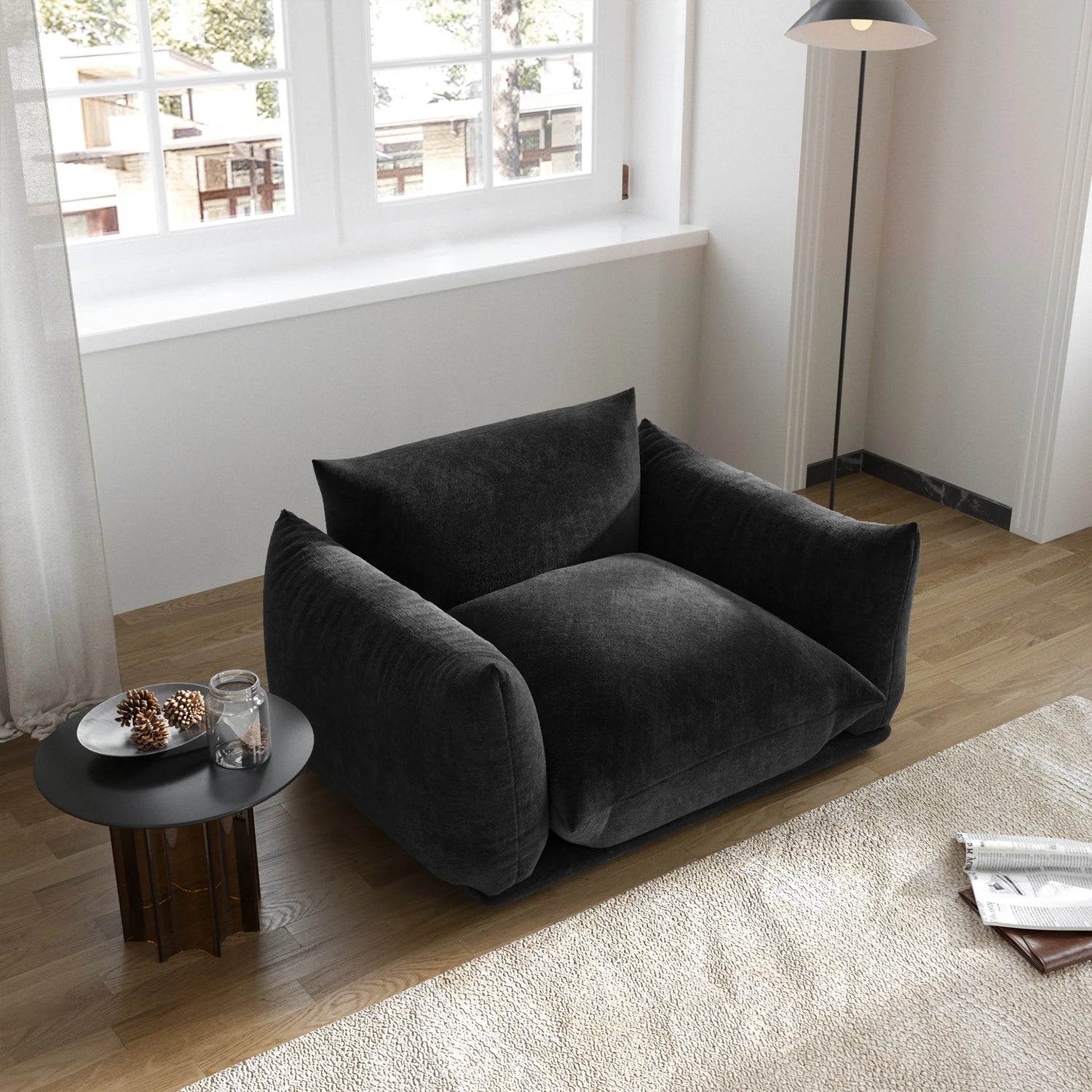 Comfy Chenille Single Accent Chair Deep Seat Couches Mid-Century Sofa 50